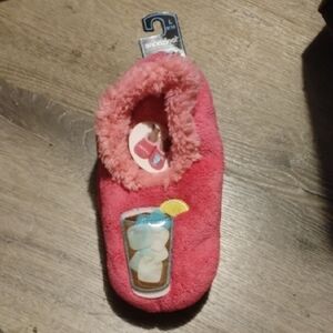 Snoozies Pink Fuzzy Slippers with Drink Design
